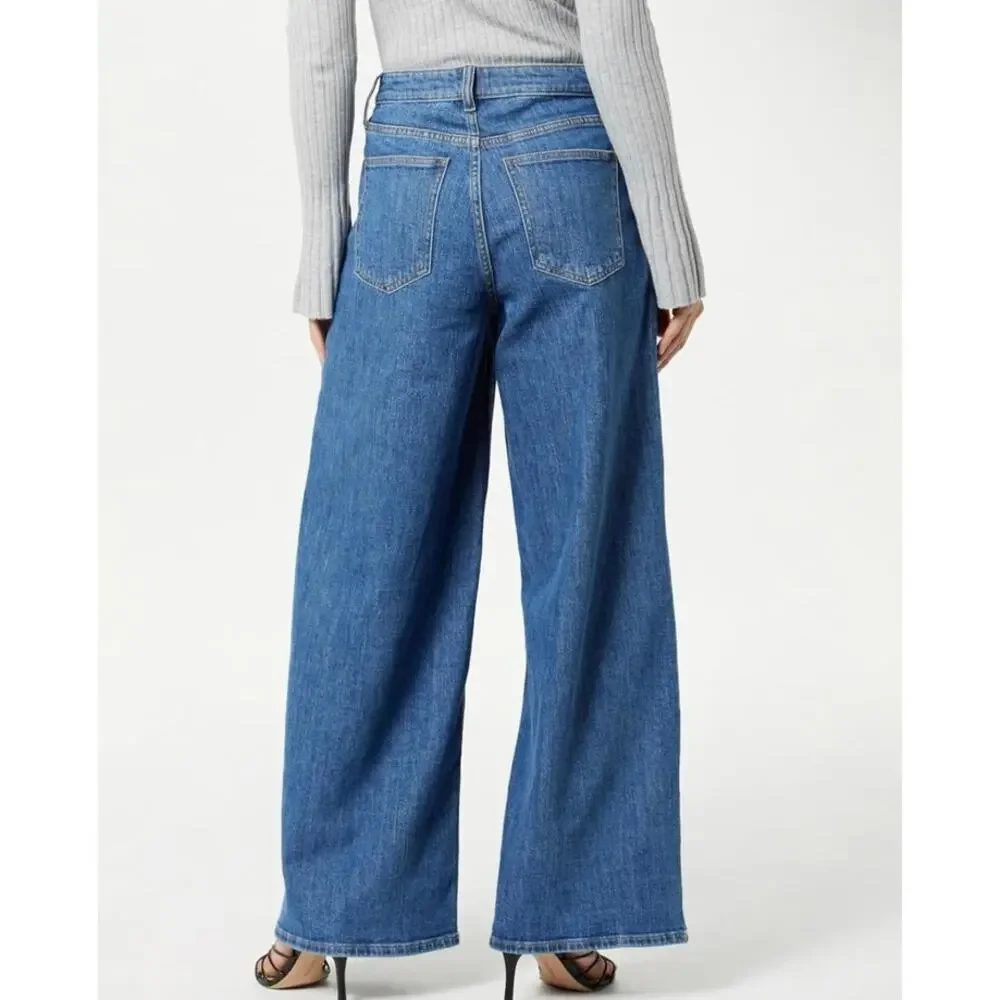 The Drop Frida Wide Leg High Waist Stretch Front Seam Jeans Medium Indigo 30 New - Picture 2 of 12